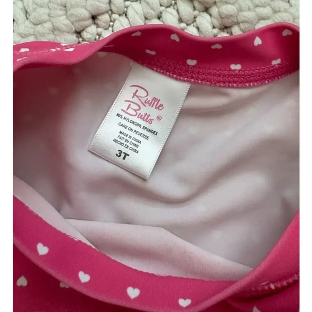Toddler Girls Ruffle Butts Pink Long Sleeve 2 Piece Swim Suit Size 3T